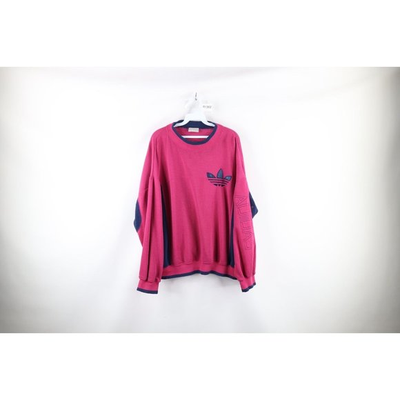 Vintage 90s Adidas Mens XL Faded Boxy Fit Spell Out Crewneck Sweatshirt Magenta - Picture 1 of 9